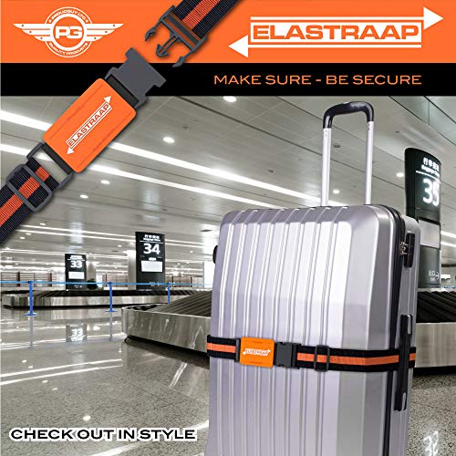 Luggage Straps, Adjustable Non-Slip Baggage Belts- Suitcase Bands For Travel Bag (1 Strap, Orange Stripe 1pk)