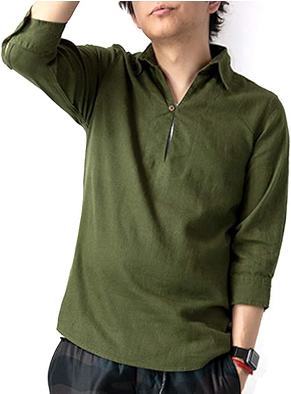 Amazon ジェネレス シャツ プルオーバー プルオーバーシャツ フレンチリネン 麻 半袖 7分袖 メンズ シャツ 通販