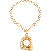 NOVYRA Layered Chunky Gold Square Cross Necklace For Women Stacked Statement Oval Hollowed-Out Chain Necklace Gold Hollow Square Geometric Pendant Necklace Punk Hip-Hop Party Jewelry Accessories