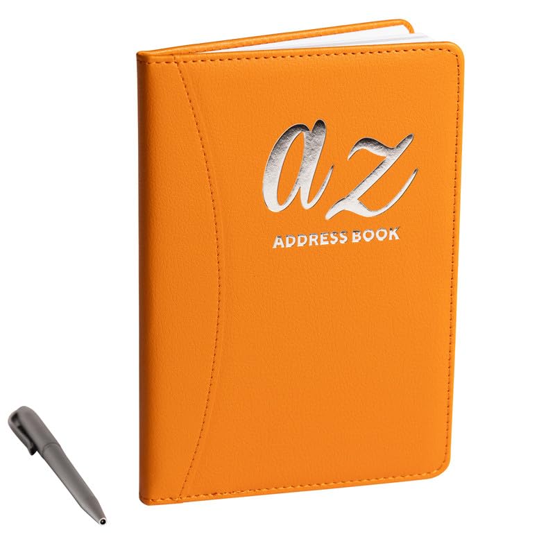 Evelay A to Z Telephone Address Book A-Z Index Hard Back Cover with Pen A5 Address Book Home Office Work (Orange)