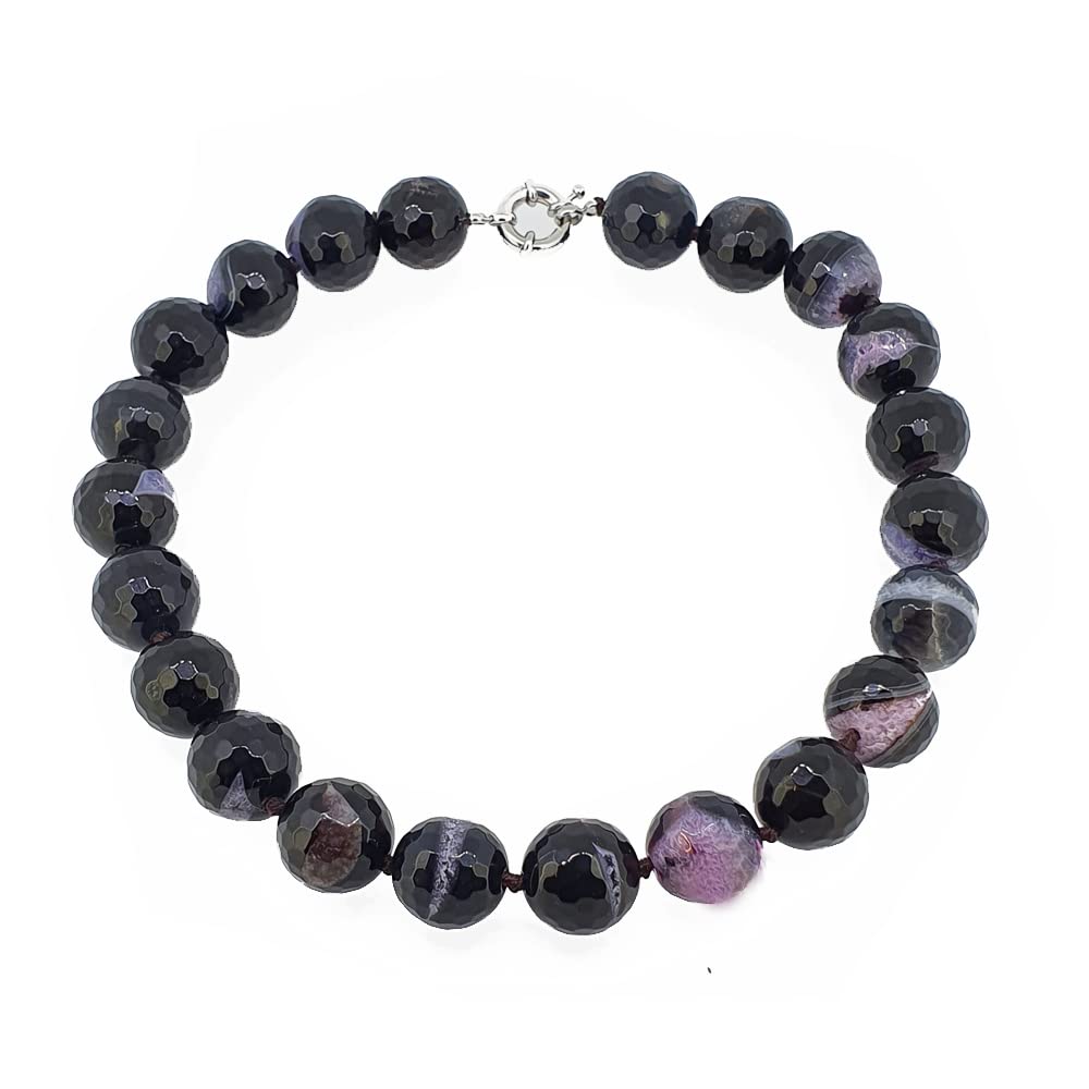 TreasureBay Handmade Beautiful Chunky 18mm Agate Necklace Choker For Women and Girls (Black)
