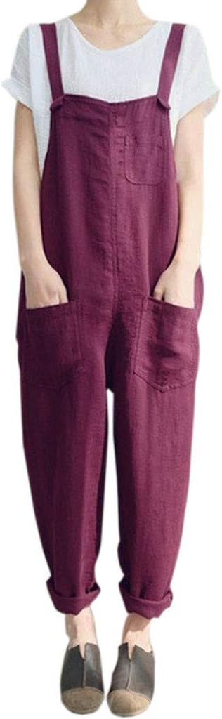 Women's Casual Jumpsuits Overalls Baggy Bib Harem Pants Playsuit Trousers Cotton Linen Dungarees