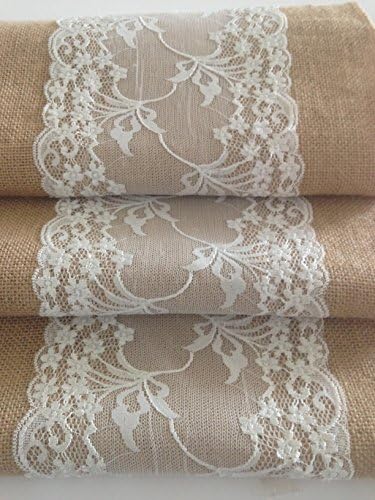 Burlap Table Runner with White Lace