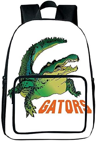 Customizable Square Front Bag Backpack,Reptiles,Grumpy Alligator Has a Word Gator Crocodile Humor Wild Life Safari Aquatic Print,Green Orange White,for Children,Diversified Design.15.7"x 11.8"x 6.3"