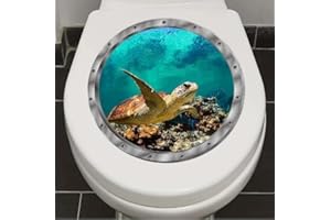 PALEERY@FC 3D Tortoise Toilet Cover Sticker Decals,Sea Ocean Fish Turtle Waterproof Toilet Lid Tank Seat Decals Cistern Self-Adhesive Bathroom Wall Sticker