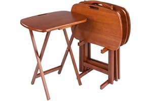 Winsome Lucca 4 Snack Tables with Tray Stand Teak Finish