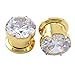 ZS Gorgeous Cubic Zirconia Tunnels Plugs 316L Stainless Steel Screw Tunnels Ear Expander Stretcher Piercing Ear Gauges Black Tunnel Gauges (Gold, 00g(10mm))