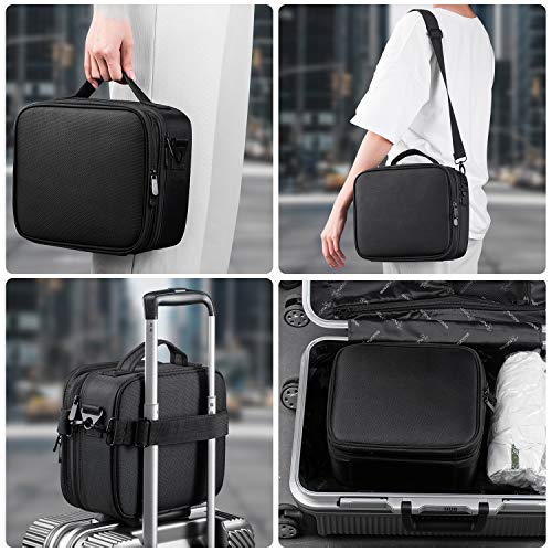 Kootek 2-Layers Travel Makeup Bag, Portable Train Cosmetic Case Organizer with Mirror Shoulder Strap Adjustable Dividers for Cosmetics Makeup Brushes Toiletry Jewelry Digital Accessories