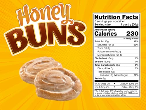 LITTLE DEBBIE HONEY BUNS, 6 INDIVIDUALLY WRAPPED PASTRIES, 10.6 OZ BOX