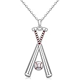 Jewlikee Baseball Necklace for Men Women Sterling Silver Baseball Bat Cross Necklaces Softball Cross Sports Pendant Jewelry Gifts