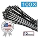100 Pack of Black Cable Ties - 12” x 0.2