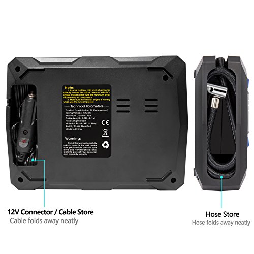 12V DC Air Compressor Pump, Digital Tire Inflator by 150psi, 12V Preset Pressure Tire Pump with Connect Clamps and 3 High-Air Flow Nozzles Perfect for Bicycle, Sport Balls and Other Inflatables