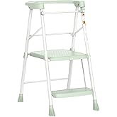 HBTower Kids Step Stool 2 Steps, Toddler Tower for Kitchen Counter Learning, Toddler Kitchen Stool Helper with Anti-Drop Safty Railing Kids Standing Folding Stepper, Green