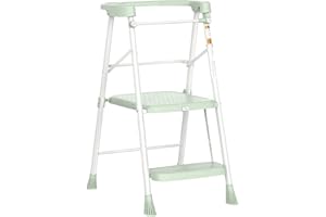 HBTower Kids Step Stool 2 Steps, Toddler Tower for Kitchen Counter Learning, Toddler Kitchen Stool Helper with Anti-Drop Safty Railing Kids Standing Folding Stepper, Green