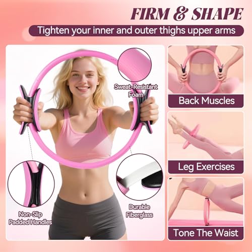 10 Pcs Pilates Kit Essentials Workout Set with 13" Circle Yoga Ring, 10" Ball, Figure-8 Band, Stretch Strap, Arm Trainer and Resistance Bands for Women at Home Pilates Equipment