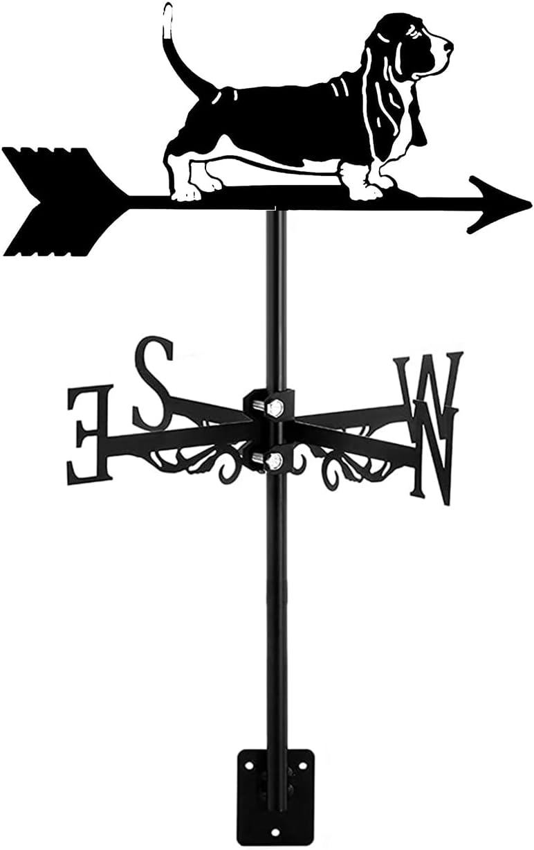 Weathervanes - LAUMOE Exquisite Metal Weather Vane Ornament Metal Dogs Chicken Weathervane,Animals Wind Direction Arrow Black Decor with Mount Roof for Outdoor Farm Yard Garden Gazebo Sheds,Basset Hound