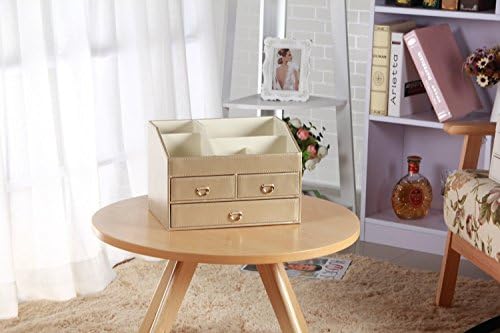 Large Makeup and Cosmetic Organizer Case for Cosmetics, Brushes, Jewelry and more. Contains A Top Tray, And Drawers For Optimal Storage. (Gold)