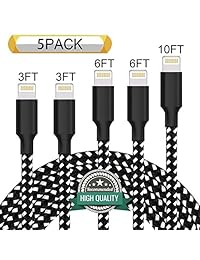 iPhone Charger, Neatlo MFi Certified Lightning Cable 5Pack [3 3 6 6 10FT] Extra Long Nylon Braided USB Charging Cord Compatible iPhone Xs Max XR X 8 8Plus 7 7Plus 6S 6S Plus SE iPad-Black White