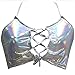 Pinda Summer Women Silver Holographic Laced Up Halter Wrap Crop Top