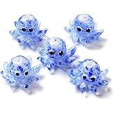 Ornazy 10Pcs Cute Blue Color Bumpy Octopus Lampwork Glass Beads Ocean Sea Animal Beads for Bracelet Necklace DIY Jewelry Making