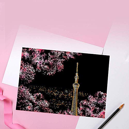 Ageqi Scratch Art Paper Rainbow Painting Sketch Pad for Adult and Kids, Night View Scratchboard, DIY Arts & Crafts,with 4 Tools,Size:11.7''x8.3''(A4)