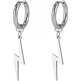 Lightning Bolt Earrings for Women Stainless Steel Charm Punk Lightning Bolt Dangle Hoop Earrings Hip Hop Jewelry
