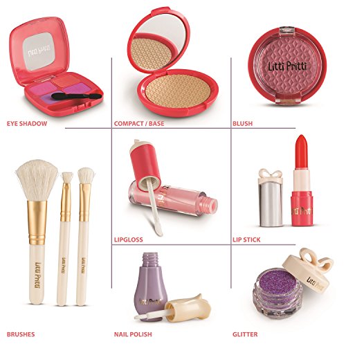 Litti Pritti Pretend Makeup For Kids Set - 11 Piece Cosmetic Play Makeup Kit - PU Leather Case