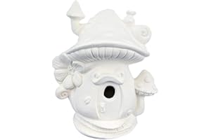 CERAMICS IN MONTANA Mushroom Fairy House w Ladybug - Fairy Cottage 5.5" Ready to Paint (Unpainted) Ceramic Bisque Handcrafted in The USA