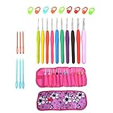 Aluminium Crochet Hooks Kits Knitting Knit Needles Weave Yarn Set Ergonomic Grip 2mm to 6.5mm Purple