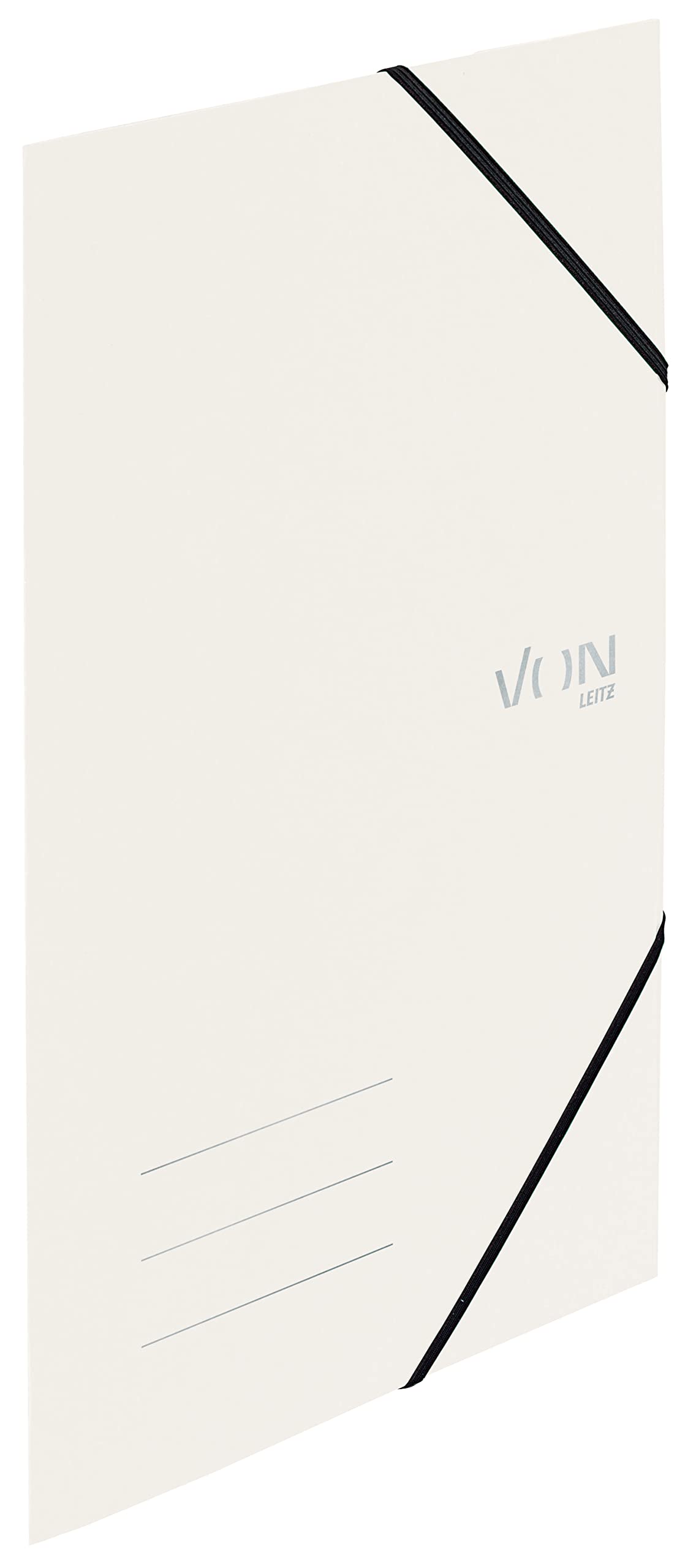 VON Leitz 30080001 Pack of 5 A4 Folder Recycled Cardboard for 150 Sheets 3 Flaps Elastic Band Modern Von Print Lightweight Folder for School and Home White