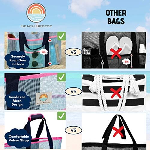Mesh Beach Bag – Large Family Tote & Pool Bag - Extra Storage - 9 Oversized Pockets for Organization & Zippers, Comfortable Shoulder Strap - Stylish Blue and Pink - Women and Men 5 Mesh Beach Bag – Large Family Tote & Pool Bag - Extra Storage - 9 Oversized Pockets for Organization & Zippers, Comfortable Shoulder Strap - Stylish Blue and Pink - Women and Men