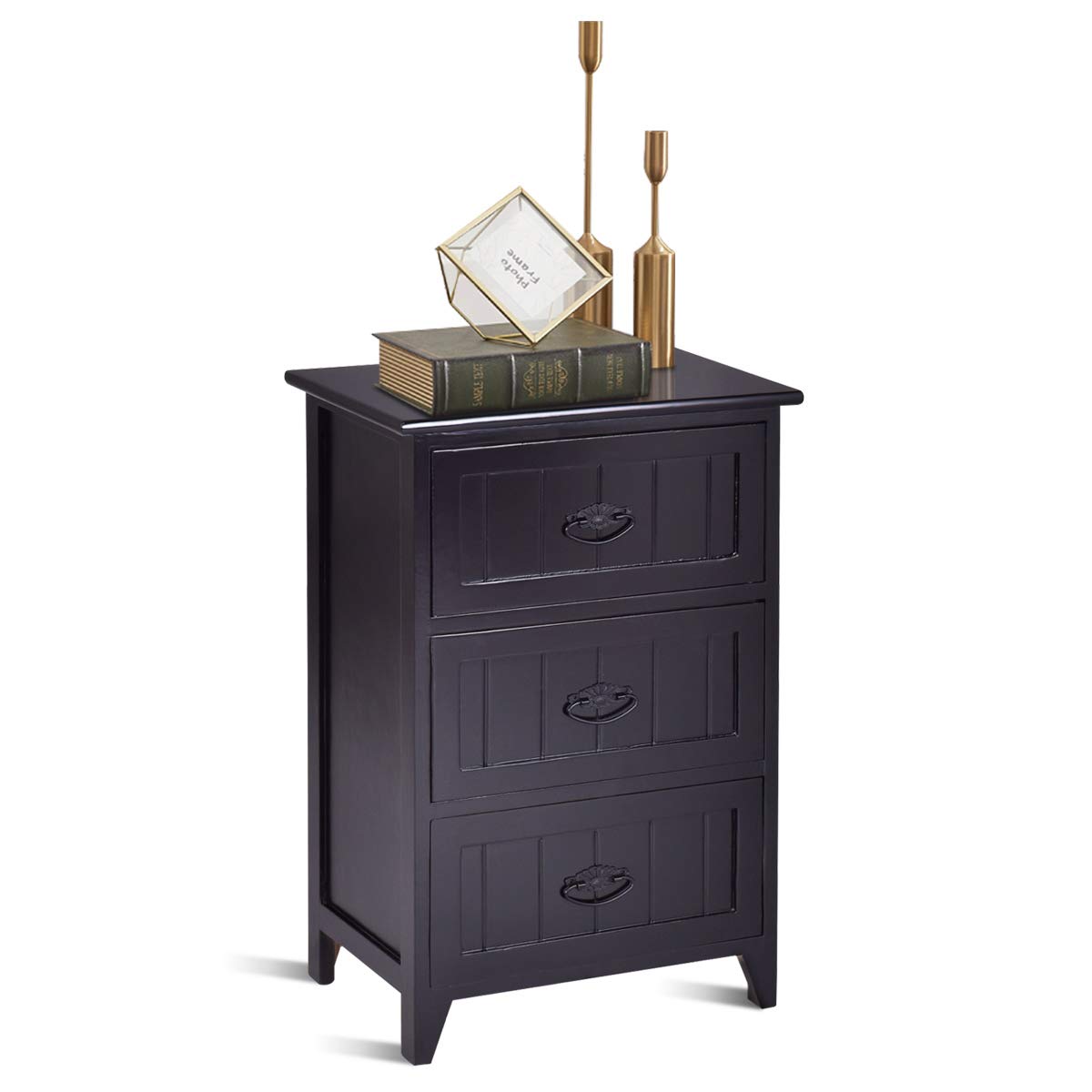 1 Black Giantex 3 Drawers Nightstand End Table Bedroom W Storage Solid Structure And Stable Frame Elegant Style Organizer Wooden Side Bedside Table Nightstands