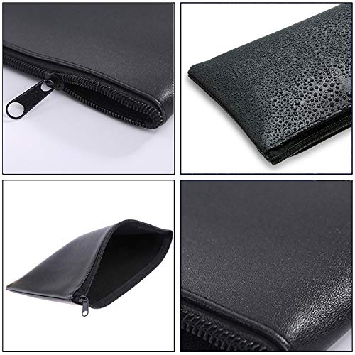 Zipper Bank Bags,4 Pack Money Pouch Bank Deposit Bag PU Leather Cash and Coin Pouch Bank envelopes with Zipper (Black)