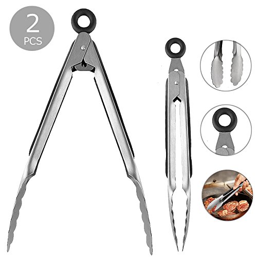 Kitchen Tongs,Banne 2Pcs/Set 9 Inch And 12 Inch Non-slip Stainless Steel Cooking Food Tongs For Kitchen With Smart Locking Clip