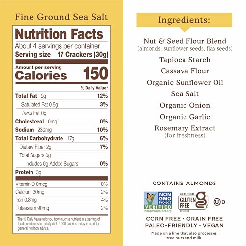 SIMPLE MILLS ALMOND FLOUR CRACKERS SNACK PACKS, SEA SALT, GLUTEN FREE, FLAX SEED, SUNFLOWER SEEDS, CORN FREE, GOOD FOR SNACKS, 6.5 OZ, PACK OF 2 (8 BAGS PER BOX)