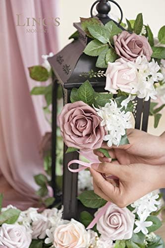 Lings Moment Set Of 6 Handcrafted Lantern Floral Arrangement Flower Ring For Lantern Centerpieces Decoration Blush Dusty Rose Candleholders Kolenik Decorative Candle Lanterns