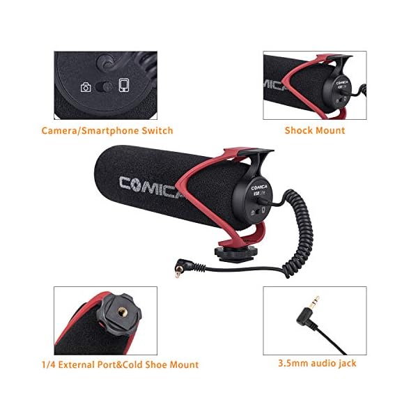 COMICA CVM-V30 LITE Kamera Mikrofon Super-Kardioid Kondensator Video Mikrofon Richtmikrofon für Canon Nikon Sony Panasonic DSLR Camcorder Smartphone (Rot) – Bild 5