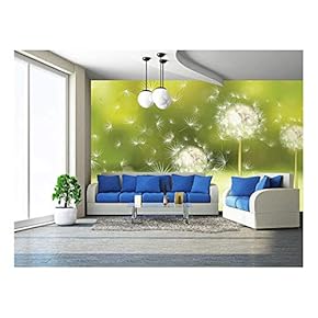 Vector Spring Background with White Dandelions - Removable Wall Mural | Self-Adhesive Large Wallpaper - 66x96 inches