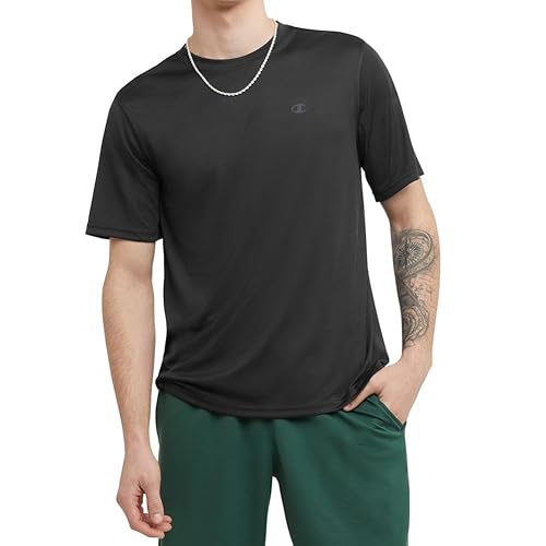 Champion Men's Athletic Short Sleeve T-Shirt, Standard Fit, Moisture Wicking, Anti Odor, Available in Regular and Big, Black, X-Large Tall