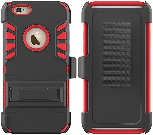 iPhone 6S / 6 Case,ARMORCOO(TM) Heavy Duty Dual Layer Rugged Shockproof Protective Case Cover with Rotating Kickstand Swivel Belt Clip Holster for Apple iPhone 6S / iPhone 6 4.7 inch (Red)