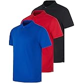 Real Essentials 3 Pack: Mens Short Sleeve Dry-Fit Collared Polo Shirt with Pocket - Active Casual (Available Big & Tall)