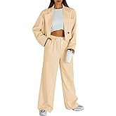 Fisoew Women's 2 Piece Outfits Casual Crop Blazer Jackets Loose Wide Leg Pants Fall Dressy Business Work Suit Sets