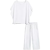 Bozanly 2 Piece Sets for Women Short Sleeve Tops and Capris Loose Matching Pajama Sets Sweatsuits