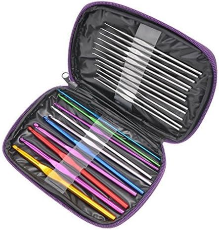 Ifstar 22pcs Multi-color Aluminum Alloy Crochet Hooks Bearded Needles Weaving Tools in Different Sizes with PU Case