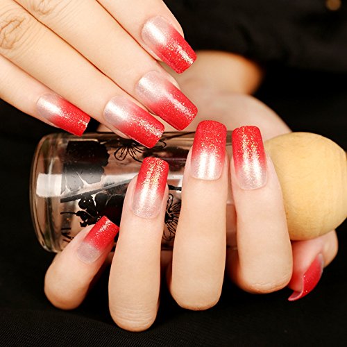 Buy Fashlady 24pcs Red Bling Green Glimmer Glitter Fake Nails Square Head False Nail Faux Ongles Nails Art Tips Free Double Side Sticker Z363 Online At Low Prices In India Amazon In