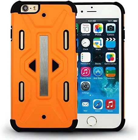 YCAun® Shockproof Ultra Slim Hybrid Material Combines Polycarbonate Armor with Soft TPU, Robot Defender Sports Rugged cool looking Cover For iPhone 6 Case With Stylus Screen Protector [Orange]