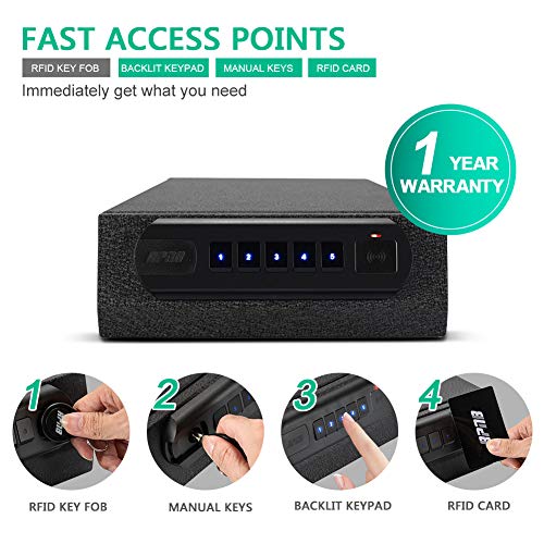 RPNB Gun Safe, Smart Pistol Safe w/5-Digit PIN Keypad Handgun Security Safe with LED & RFID Quick Access, Measures 14.5" x 9.1" x 3.5", Anchoring on Floor, Wall or Closet