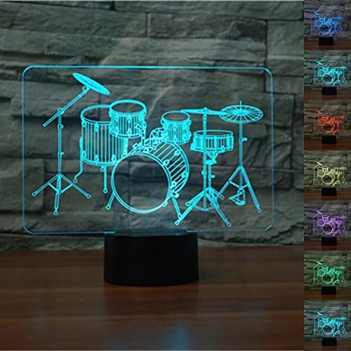 LED Night Light 3D Illusion Bedside Table Lamp 7 Colors Changing Sleeping Lighting with Smart Touch Button Cute Gift Warming Present Creative Decoration Ideal Art and Crafts (Drum Set)