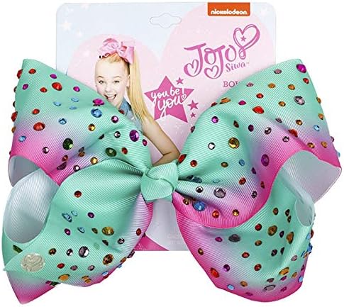 JOJO Siwa Large Green-Pink Rhinestone Signature Hair Bow - Party Favor -