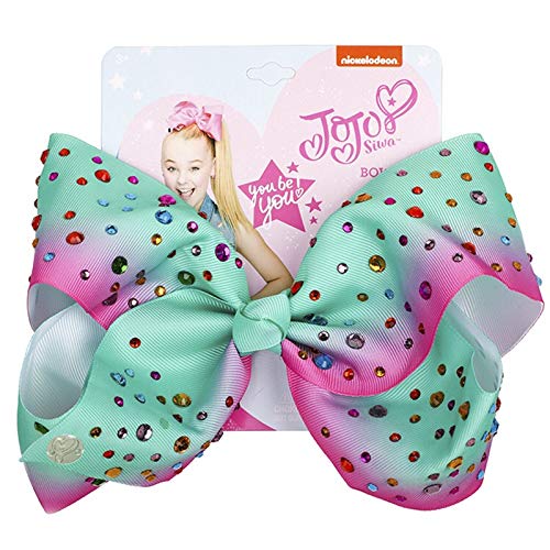 JOJO Siwa Large Green-Pink Rhinestone Signature Hair Bow - Party Favor -